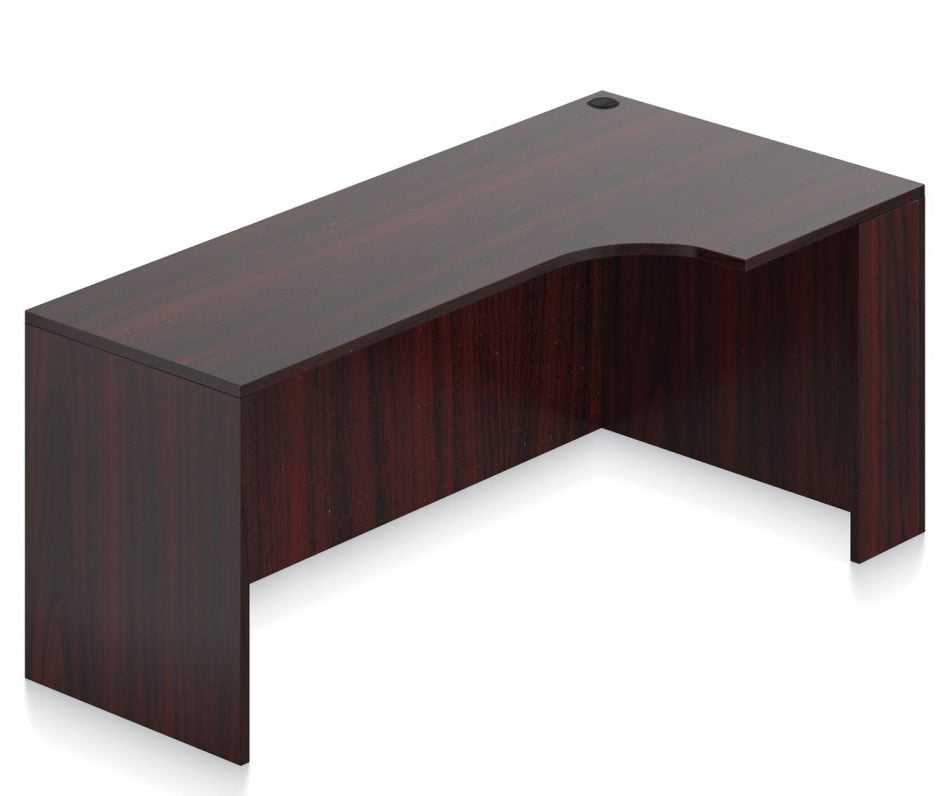 Orthographic view of an Offices to Go 71 inch credenza, with corner extension. It has an American Espresso laminate finish.