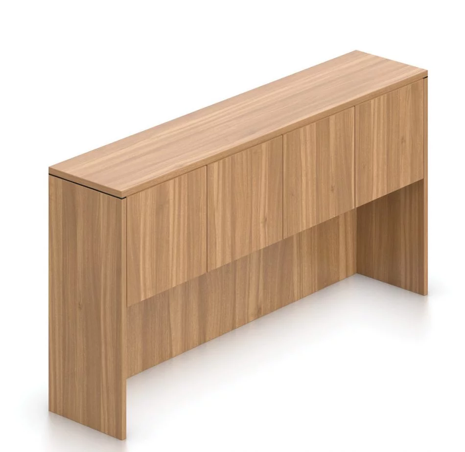 Orthographic view of an Offices to Go 71 inch overhead hutch, with 2-door cabinet storage. It has an Autumn Walnut finish.