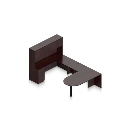 (Set) Laminate "D" Island Desk With T-Base, Left Corner Extension And Hutch