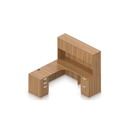 (Set) L-Shaped 71" Credenza With Right Corner Extension And Hutch