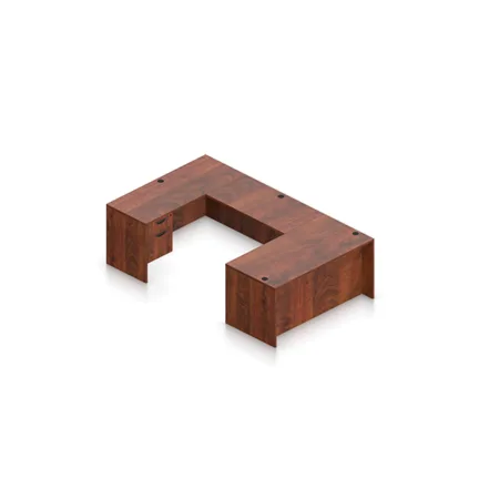 (Set) Laminate U-Shaped Rectangular Desk And Right Corner Credenza With Hanging Box File Pedestals