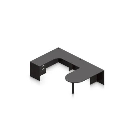 (Set) Laminate "D" Island Desk With T-Base And Left Corner Credenza Extension
