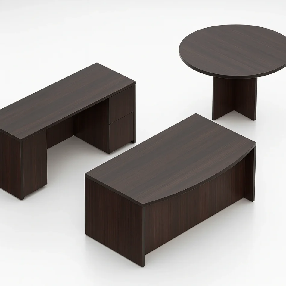 (Set) Laminate Executive Desk And Credenza With 48" Round Table