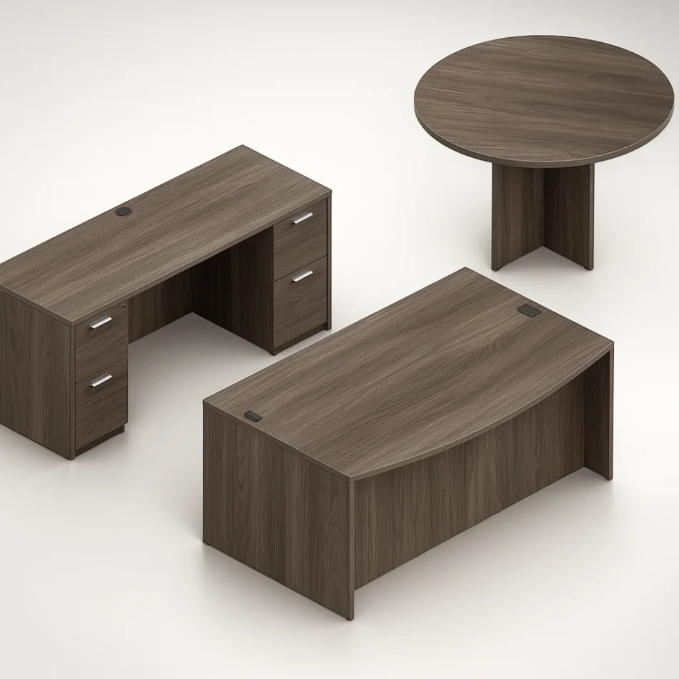 (Set) Laminate Executive Desk And Credenza With 48" Round Table