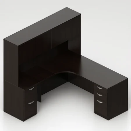 (Set) L-Shaped 71" Credenza With Left Corner Extension And Hutch