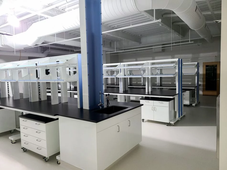 newly completed laboratory with blue accent colors