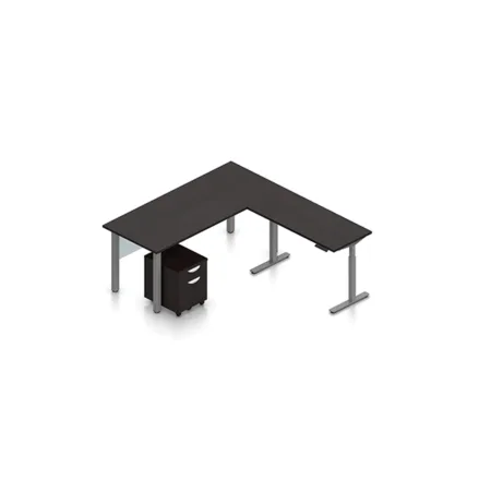(Set) Laminate L-Shaped 71" x 48" Work Area, Height Adjustable Table Base with Pedestal Drawers