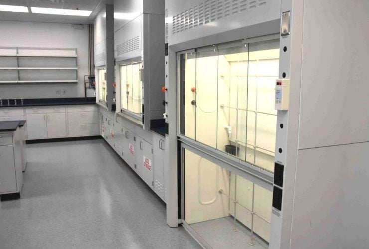 clean new laboratory with white finishes and fume hood