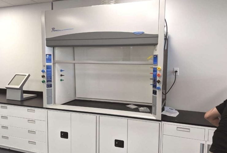 clean new laboratory with white finishes and fume hood