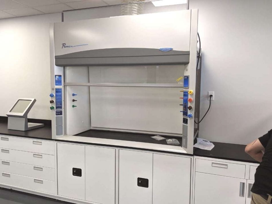 clean new laboratory with white finishes and fume hood
