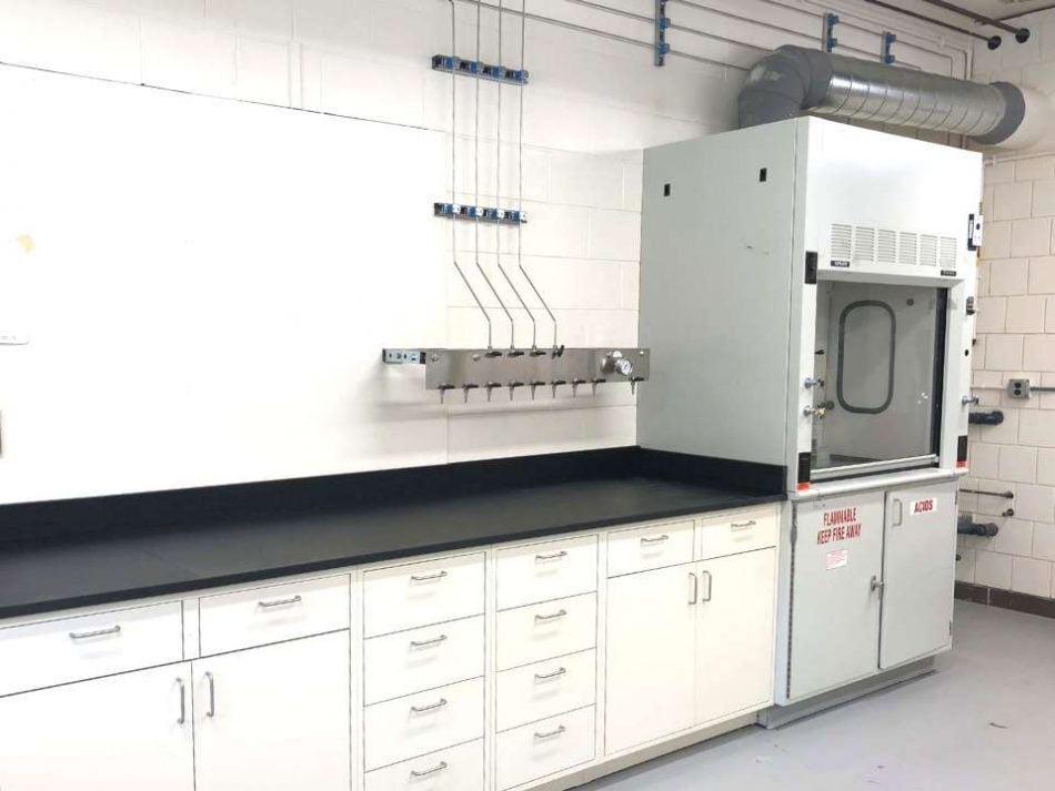 clean new laboratory with white finishes and fume hood