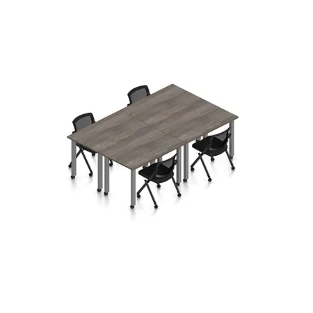 (Set) 60" Work Table-Desk for Four, Learning Collaboration Space with Flip Back Nesting Chairs
