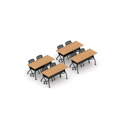 (Set of 4) Flip Top Training Tables, 60" Wide Laminate Classroom Desking with 8 Mesh Back Nesting Chairs