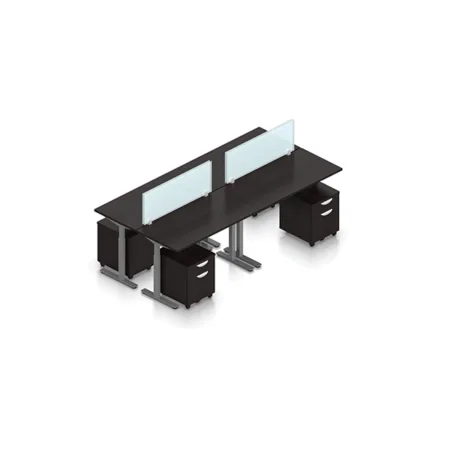 4-Pack Laminate Workspace, 48" Height Adjustable Work Table with Acrylic Top Privacy Panels and Pedestal Drawers