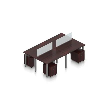 4-Pack 48" Wide Workstation with Acrylic Top Privacy Panels and Pedestal Drawers