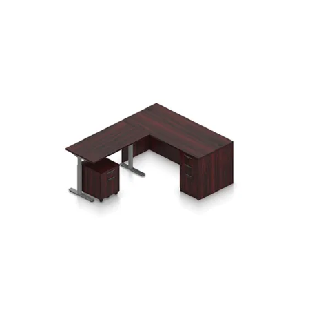 (Set) Laminate L-Shaped 71" x 48" Work Area, Height Adjustable Table Base with Pedestal Drawers