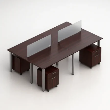 4-Pack 48" Wide Workstation with Acrylic Top Privacy Panels and Pedestal Drawers