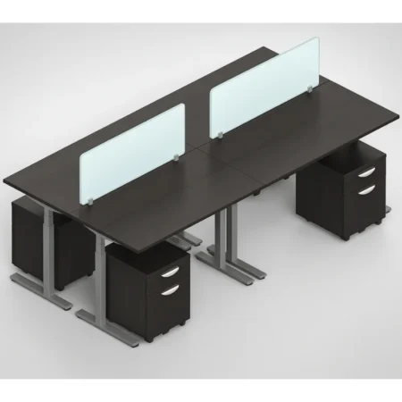4-Pack Laminate Workspace, 48" Height Adjustable Work Table with Acrylic Top Privacy Panels and Pedestal Drawers