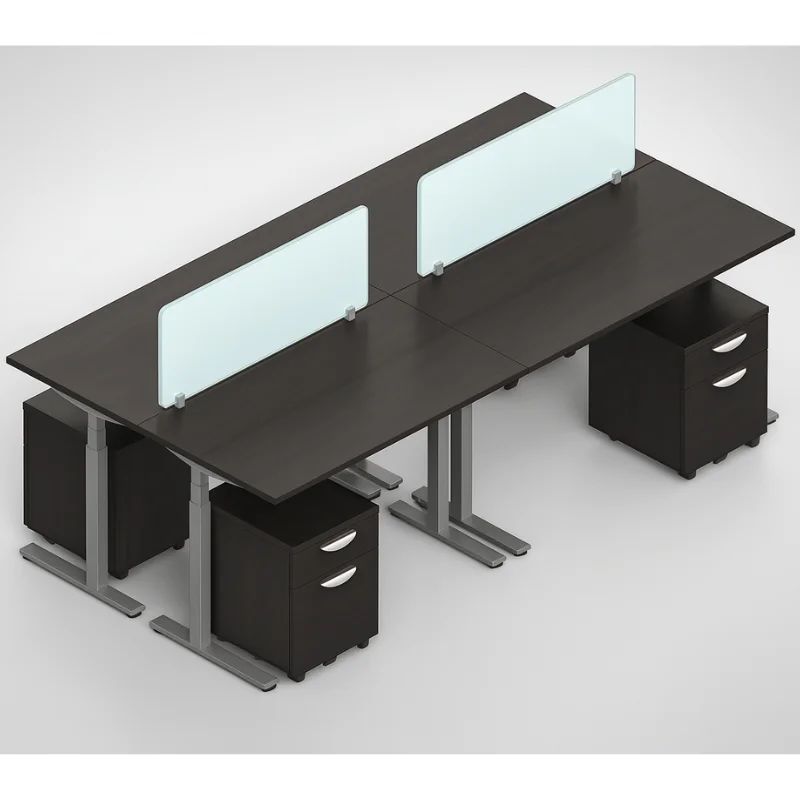 4-Pack Laminate Workspace, 48" Height Adjustable Work Table with Acrylic Top Privacy Panels and Pedestal Drawers