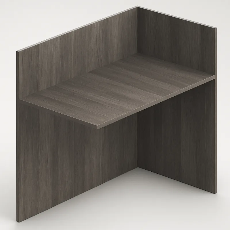 71" Laminate Reception Desk with Frosted Glass Transaction Top, Additional 42" Return and Pedestal Drawers