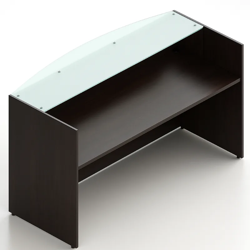 71 Laminate Reception Desk with Frosted Glass Transaction Top, Additional 42 Return and Pedestal Drawers (9)