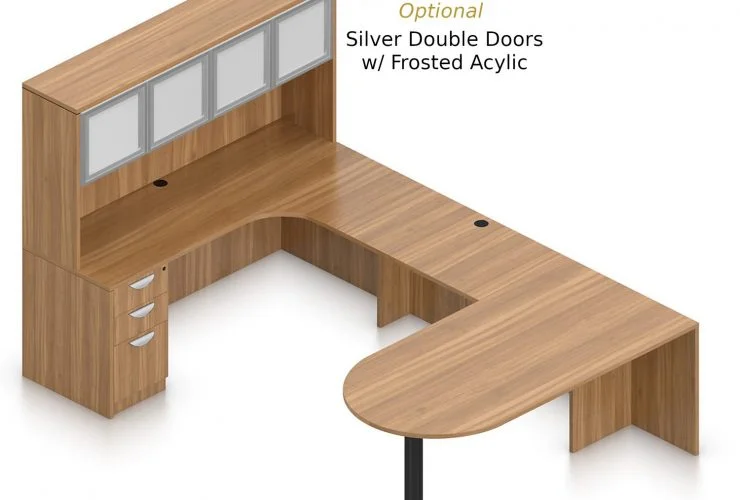 Orthographic view of an Offices to Go set of desking, using Layout F. This set consists of a 71