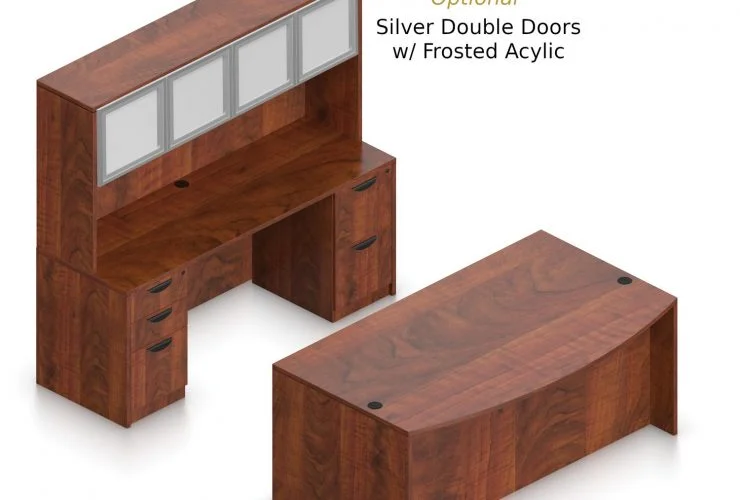 Orthographic view of an Offices to Go set of desking, using Layout I. This set consists of a 71