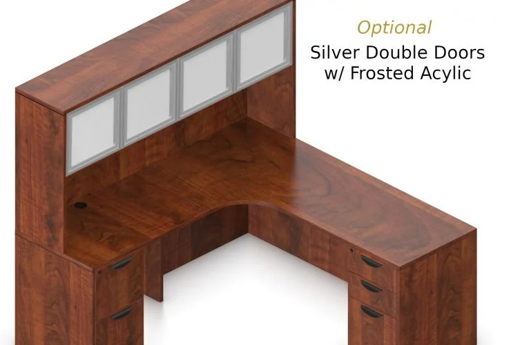 Orthographic view of an Offices to Go set of desking, using Layout L. This set consists of a 71