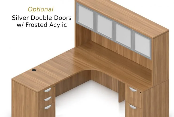 Orthographic view of an Offices to Go set of desking, using Layout L. This set consists of a 71
