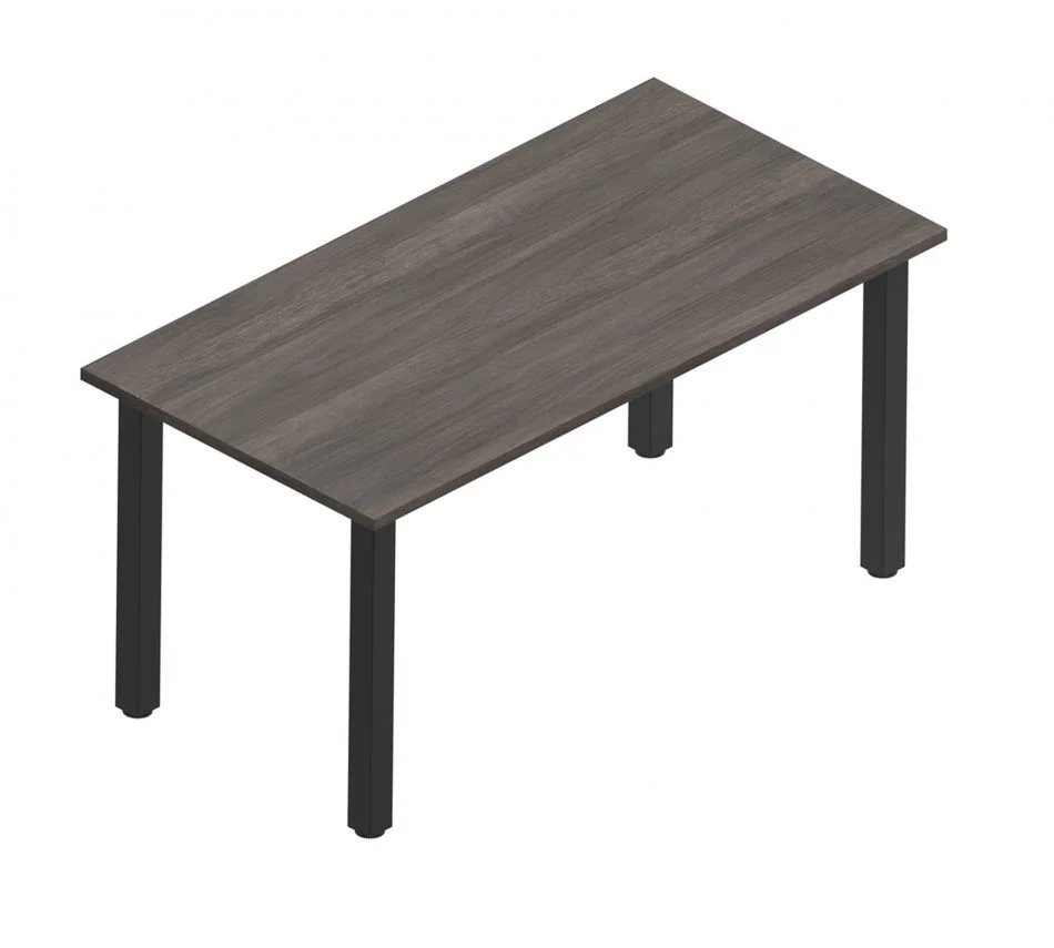 Orthographic view of an Offices to Go work table with black metal legs. The tabletop uses an Artisan Grey finish.