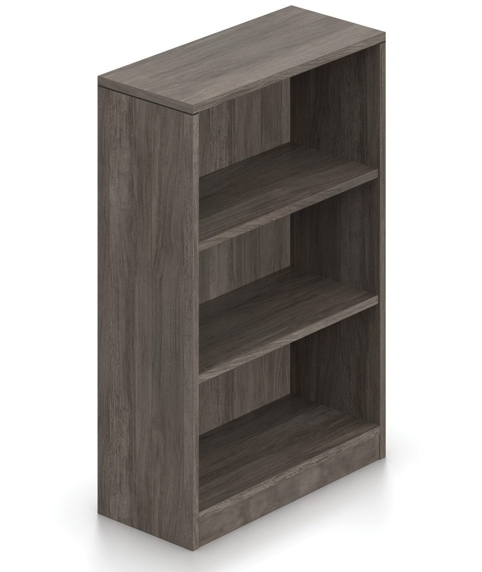 Orthographic view of an Offices to Go 48 inch tall bookcase, featuring two shelves. It uses an Artisan Grey laminate finish.