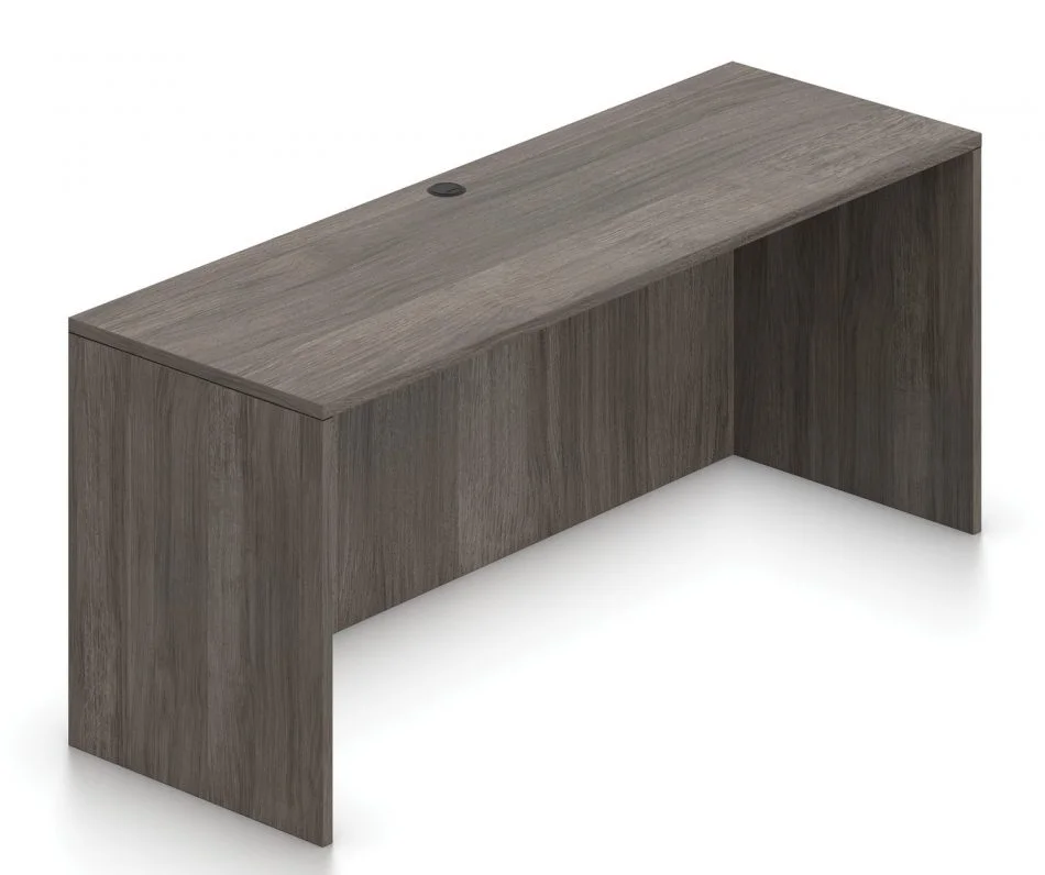 Orthographic view of an Offices to Go 71 inch modular credenza shell. It has an Artisan Grey laminate finish.