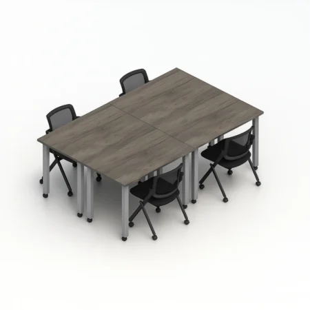 (Set) 60" Work Table-Desk for Four, Learning Collaboration Space with Flip Back Nesting Chairs