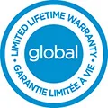 Round blue and white logo for Global Furniture Group. This seal reads "Limited Lifetime Warranty" "Garantie Limitée Á Vie"