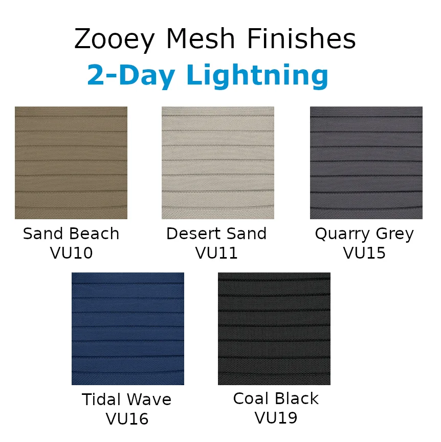Small swatch set showing Global Furniture's Vue line of mesh fabric choices. There are a total of 5 Vue mesh color choices.