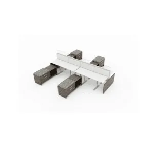 Evolve Power Beam Workstations with Bridge Return and Drawer Storage, Glass Topped Privacy Panels - EPB512
