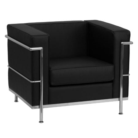 Modern Chrome and Black Leather reception chair