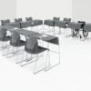 u-shaped training tables set up for classroom