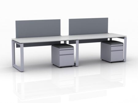 ICON 2-Pack Single Run Benching, with white background. Both workstations have pedestal drawers, to the user's right. This is our 60x30 inch bench, model IC029.