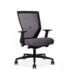 Quarter view of a Run II mesh back office chair with grey cushion.