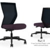 Composite image of a Run II high-back chair, front and back. It has a deep amethyst cushion seat and black mesh back.