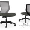 Composite image of a Run II mid-back chair, front and back. It has a dark grey cushion, and grey mesh back.