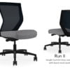 Composite image of a Run II mid-back chair, front and back. It has a grey check cushion, and black mesh back.