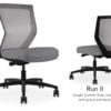 Composite image of a Run II mid-back chair, front and back. It has a grey check cushion, and grey mesh back.