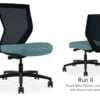 Composite image of a Run II mid-back chair, front and back. It has a blue dotted pattern cushion, and black mesh back.