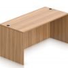 Orthographic view of an Offices to Go 66 inch modular desk shell. It has an Autumn Walnut laminate finish.