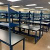 laboratory furniture with blue metal trim