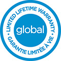 Round blue and white logo for Global Furniture Group. This seal reads "Limited Lifetime Warranty" "Garantie Limitée Á Vie"